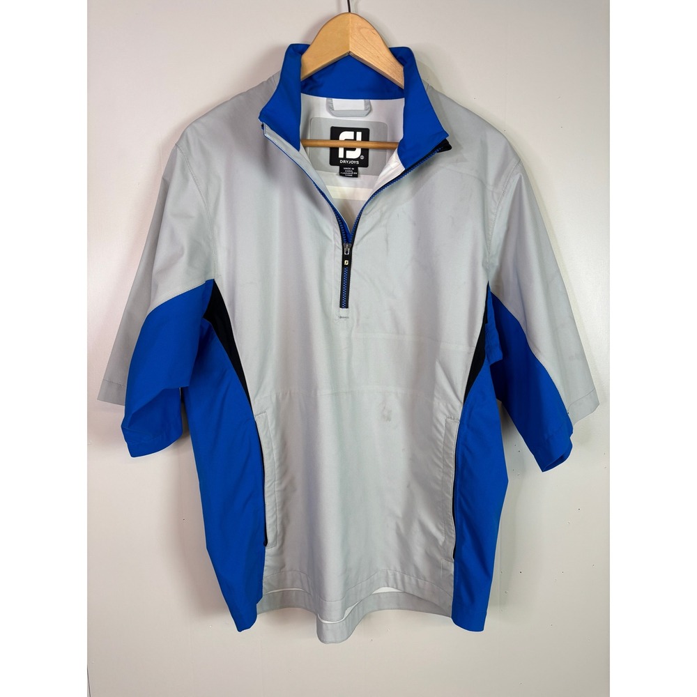 FootJoy DryJoys Pullover Small Grey Blue Colorblock Short Sleeve Golf Shirt Men